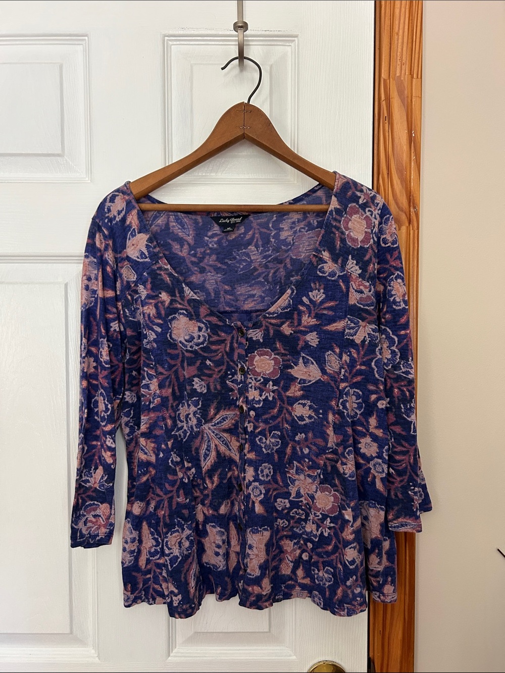 Lucky Brand purple and Blush Floral Long-Sleeve Scoop Neck Top
